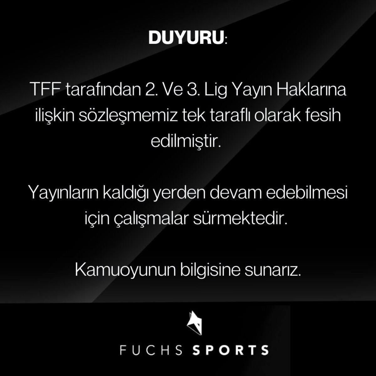 TFF, Fuchs Sports ile olan 2. ve 3. Lig yayın haklarına ait mukaveleyi feshetti