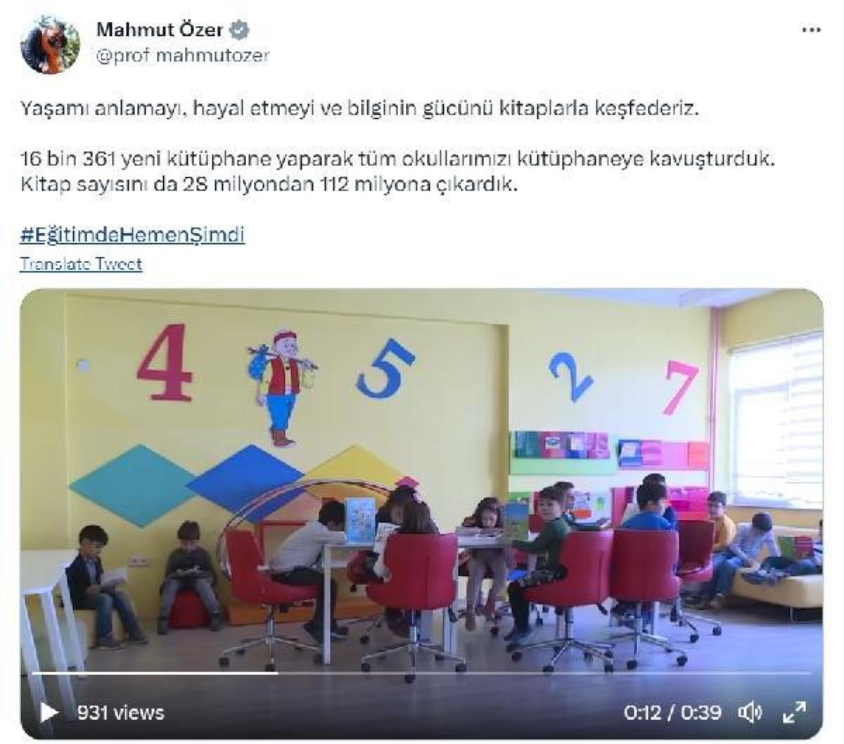 Bakan Özer: Tüm okullarımızı kütüphaneye kavuşturduk