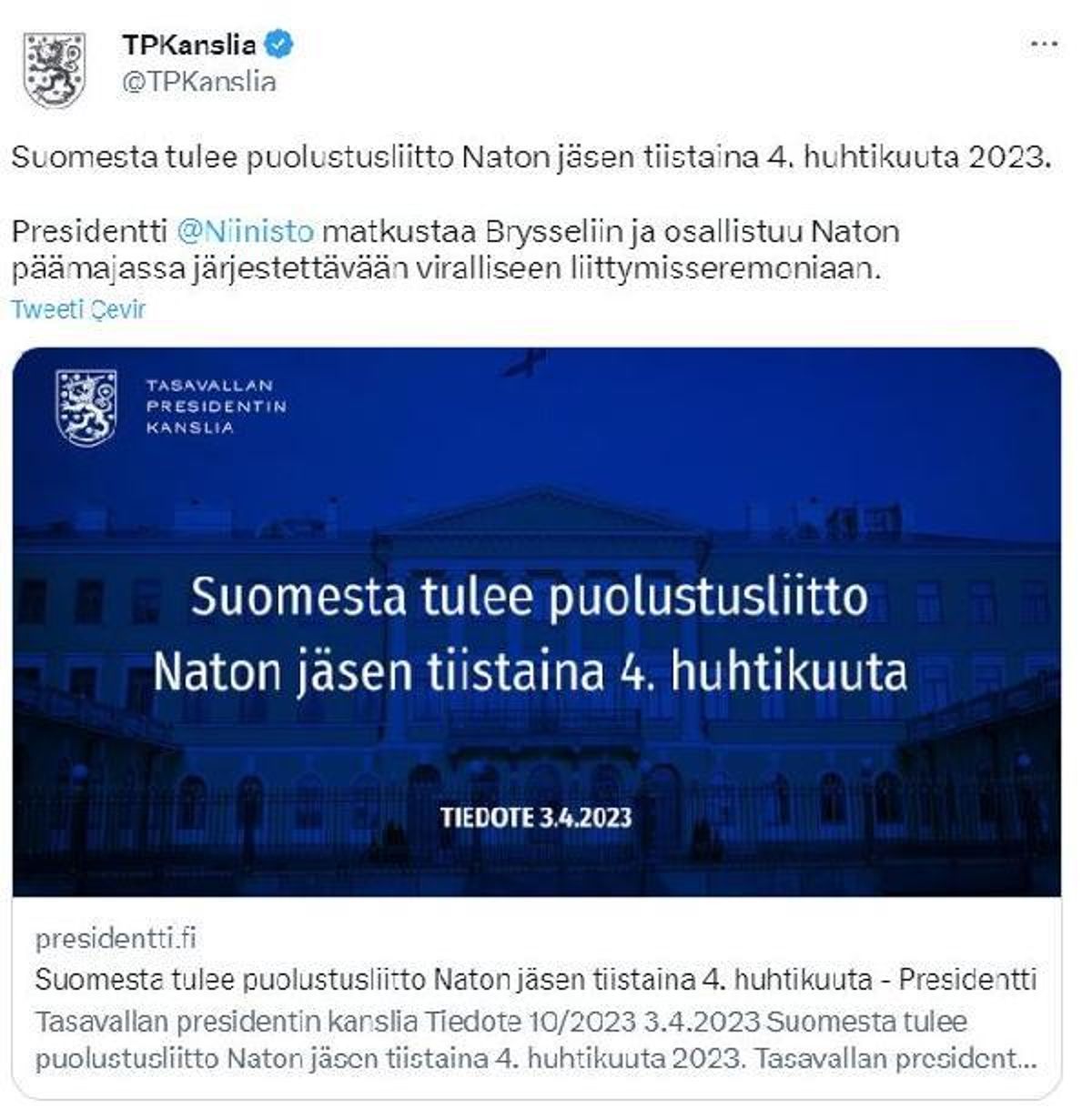 Finlandiya 4 Nisan'da resmen NATO üyesi olacak