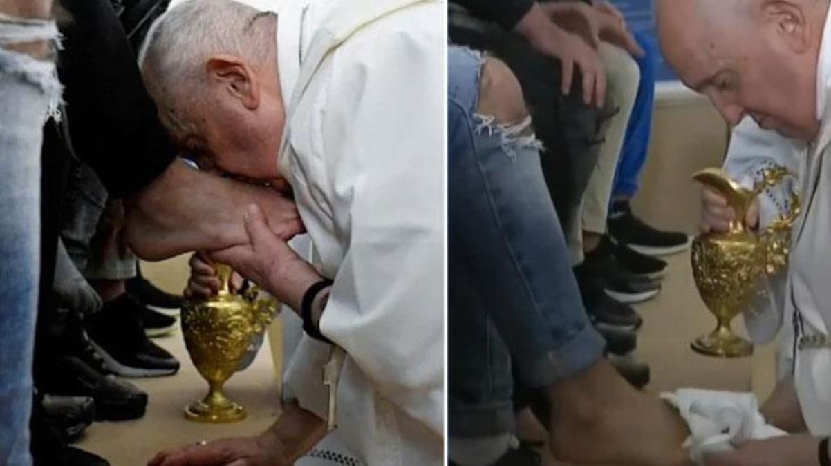 Papa Francis, klasik merasimde 12 genç mahkumun ayaklarını evvel yıkadı, sonra da öptü