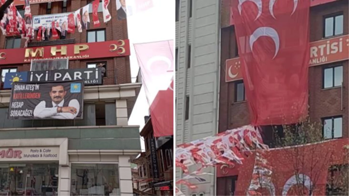 Bahçeli'nin mitingi öncesi ÂLÂ Parti ve MHP vilayet başkanlıkları ortasında pankart düellosu