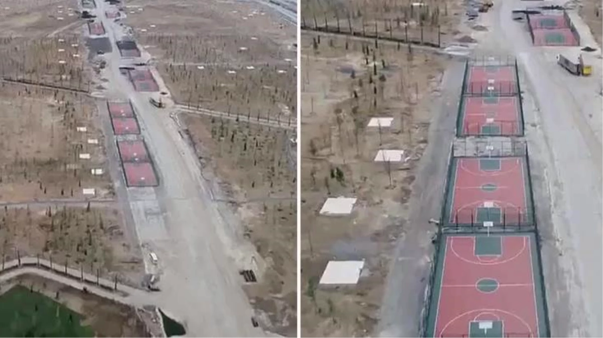 Atatürk Havalimanı'na yapılan Millet Bahçesi'nin son hali görüntülendi! Pistlerin yerine basketbol alanı yapıldı