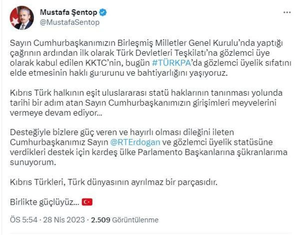 TBMM Lideri Şentop: Türk devletleri anahtar pozisyonundadır (2)