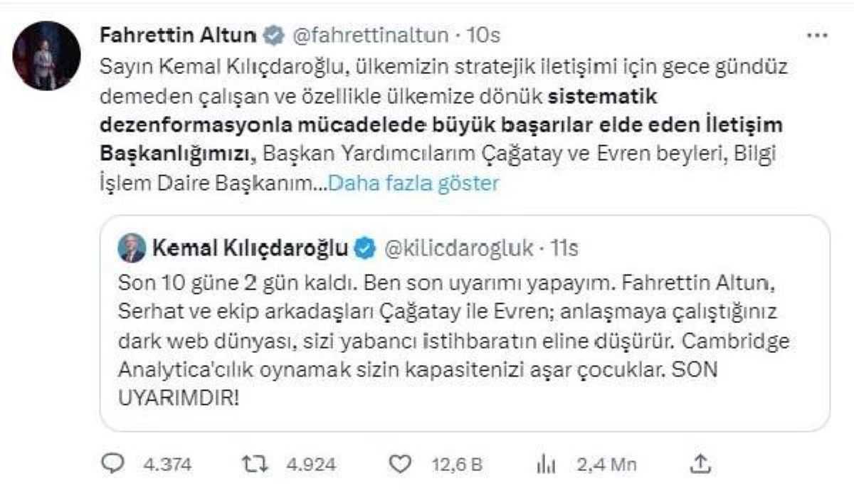 Kılıçdaroğlu İrtibat Başkanlığı'nı 'dark web' argümanıyla suçladı, Altun'dan yanıt geldi