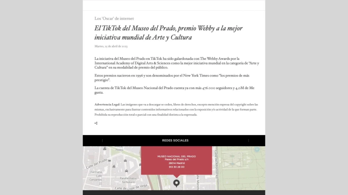 Madrid'deki Prado Müzesi TikTok hesabı Webby Mükafatı kazandı