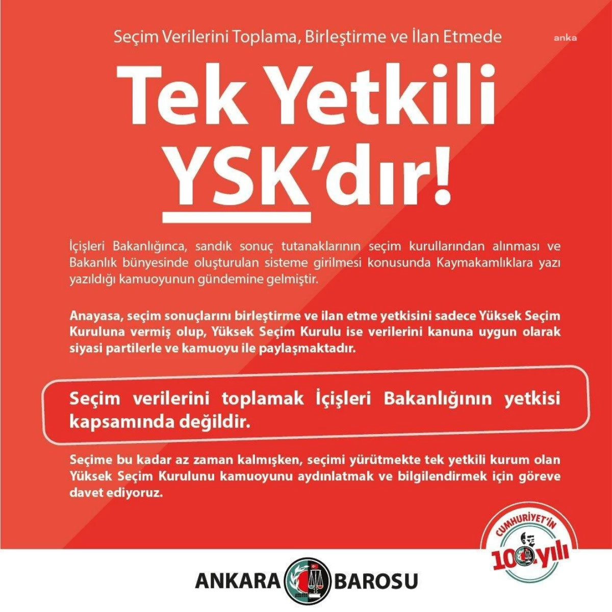 Ankara Barosu: Seçim bilgilerini toplama yetkisi İçişleri Bakanlığı'nda değil