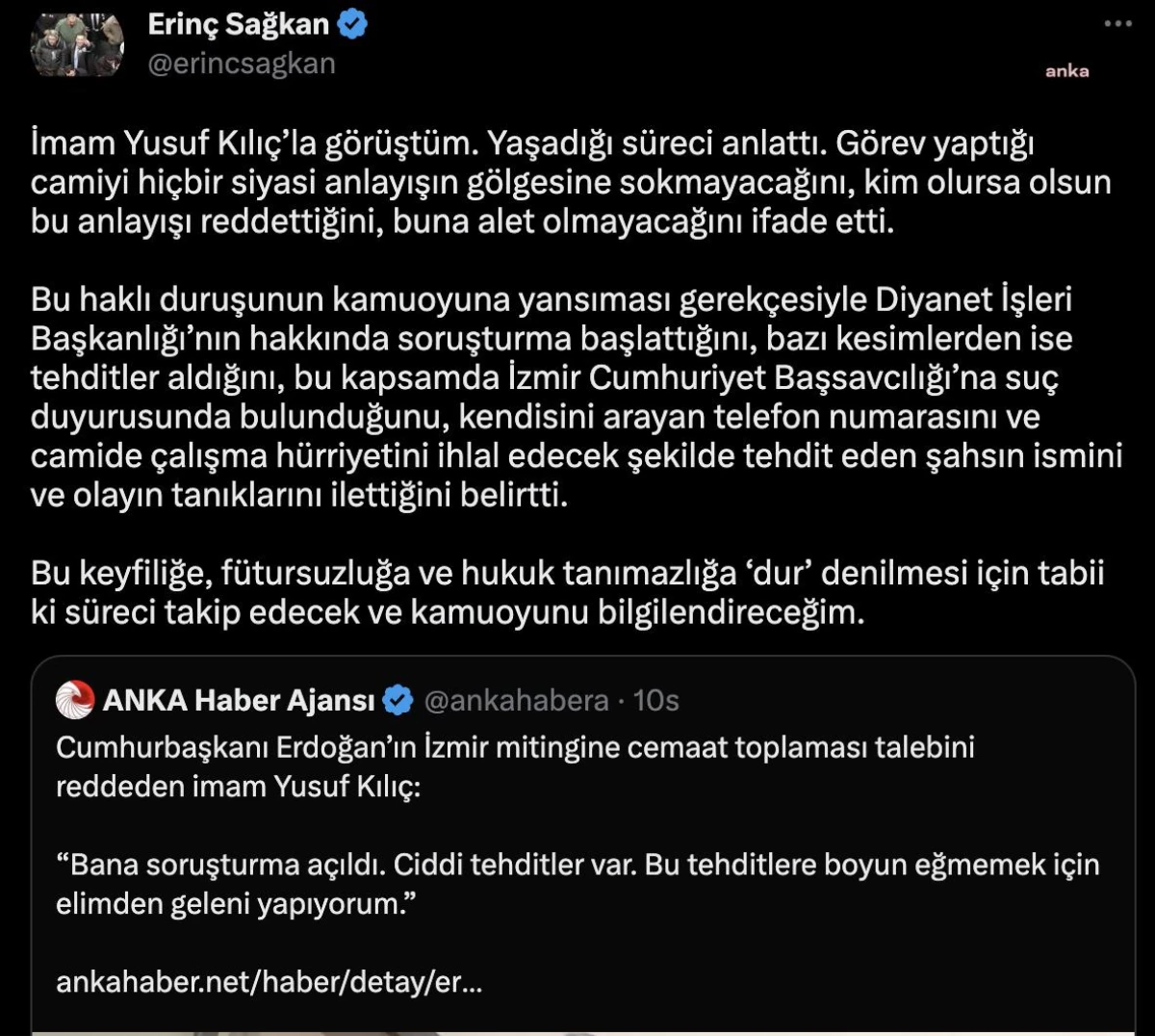Türkiye Barolar Birliği Lideri Erinç Sağkan, imam Yusuf Kılıç ile görüştü